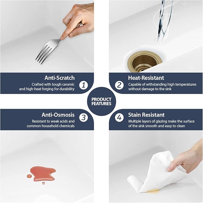 Sarlai White Farmhouse Sink - 30 Inch Farm Kitchen Sink Undermount Workstation Apron Front Reversible Ceramic Fireclay Single Bowl Farmer Sinks Basin 30 x 20 Inch With Gold Accessories
