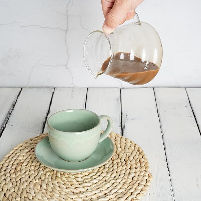 Bosmarlin Ceramic Cappuccino Cup and Saucer Set of 2, 10 Oz, Coffee Cups - Image 5