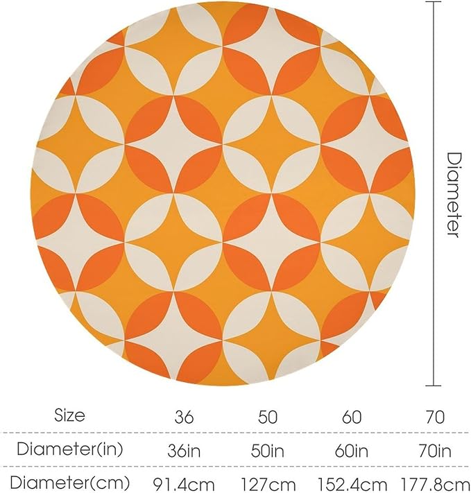 Retro Mid Century Round Tablecloth, Abstract Geometric Mid Century Colorful Pattern Print Tablecloth for Home Party Dining Room Kitchen Decor 60Inch(152cm)