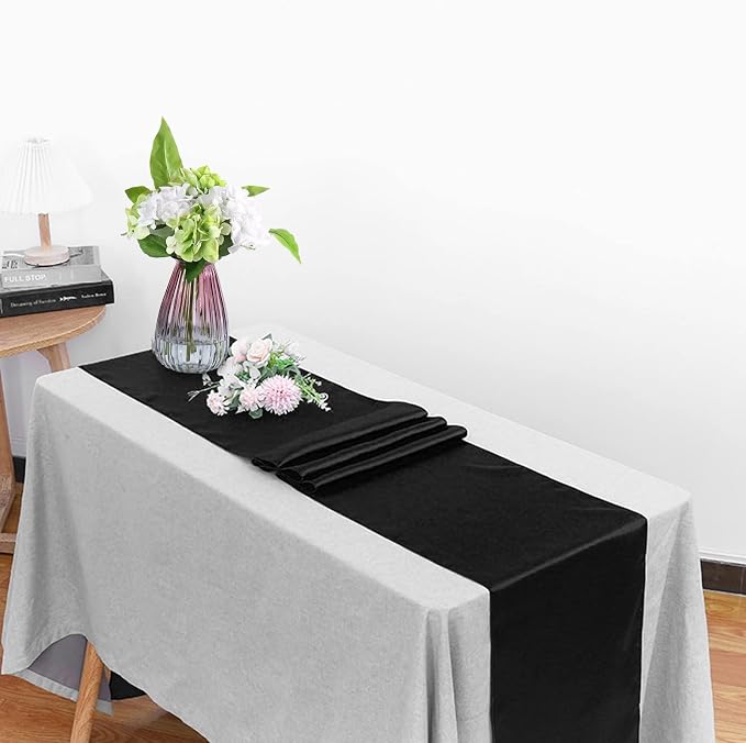 Black Table Runners, 12x108 Inches, 12 Pack | Satin Seamless, Silk and Smooth - Image 3