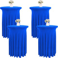 4 Packs 32 x 43 Inch Spandex Round Cocktail Table Skirts Spandex Cocktail Table Covers with Wavy Drapes Stretch Cocktail Tablecloth Fitted High Top Tables for Wedding Bar Party Banquet (Royal Blue)