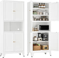 Metal Pantry Storage Cabinet, 69" Tall Storoge Cabinet with 4 Doors & 3 Adjustable Shelves, Microwave Stand with Storage for Kitchen, Dining Room, Living Room (1PC,White)