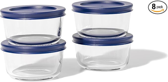 8-Piece Glass Food Storage Containers Set | 1-Cup, Leakproof | Microwave by DuraLiving