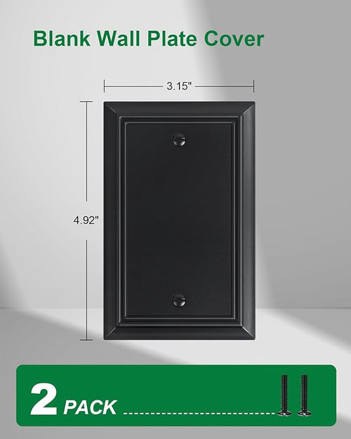 2-Pack Single Blank Wall Plate, Durable Natural Bamboo Fiber Wall Plate Cover,Matte Black 1 Gang Wall Plate for Unused Outlets/Switches, Corrosion Resistant