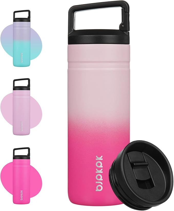 BJPKPK Insulated Water Bottle with 2 Lids,20 oz Double Wall Stainless Steel Vacuum Tumbler Travel Coffee Mug,Wide Mouth Thermal Cup,Cherry Blossom