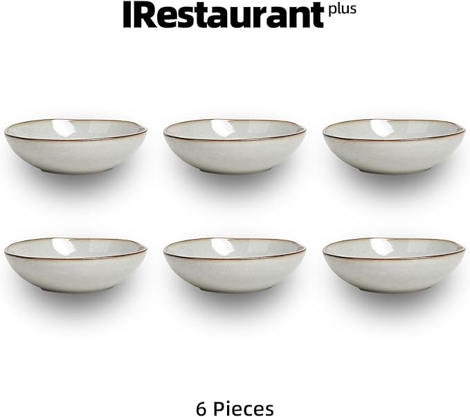 Organic Shape Highland Ceramic Serving Bowl, 6pcs 9 Inch Handmade Reactive Glaze Bowl 40oz with Wavy Edge, for Kitchen, Microwave & Dishwasher Safe, Scratch Resistant-grey