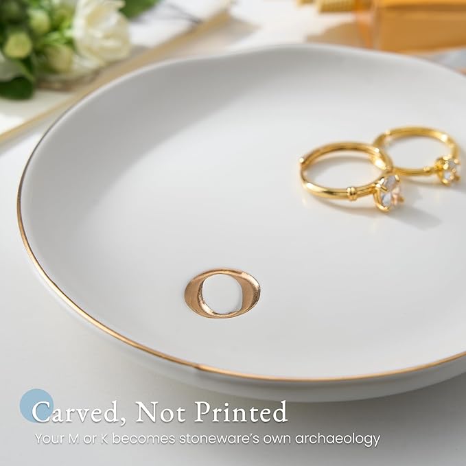 Lolalet Handmade Ceramic Ring Dish Jewelry Tray Plate with Initial, Small Monogram Gift for Her Women Girls Mother, Hostess, Engagement, Bridal Shower, Maid of Honor, Bridesmaid, Birthday, Christmas