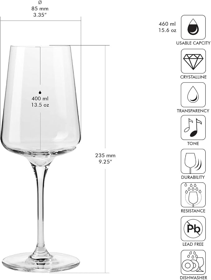 Krosno White and Sparkling Large Wine Glasses Drinking 13, 5 oz – Set of 4 - Image 2