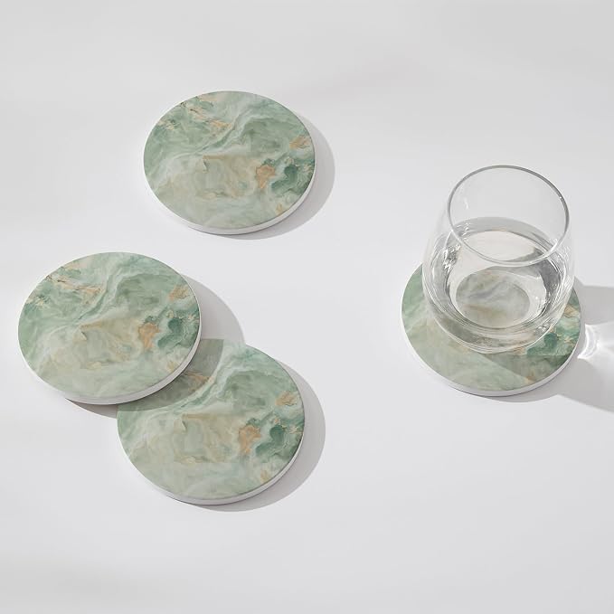 Set of 6 Sage Green Marble Coasters - Image 3