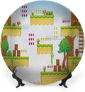 Decorative Plates, Video Games Print Ornament, Cartoon Retro Computer Graphic Kids Western, 7 Inch, Kitchen Wall Decor, Multicolor