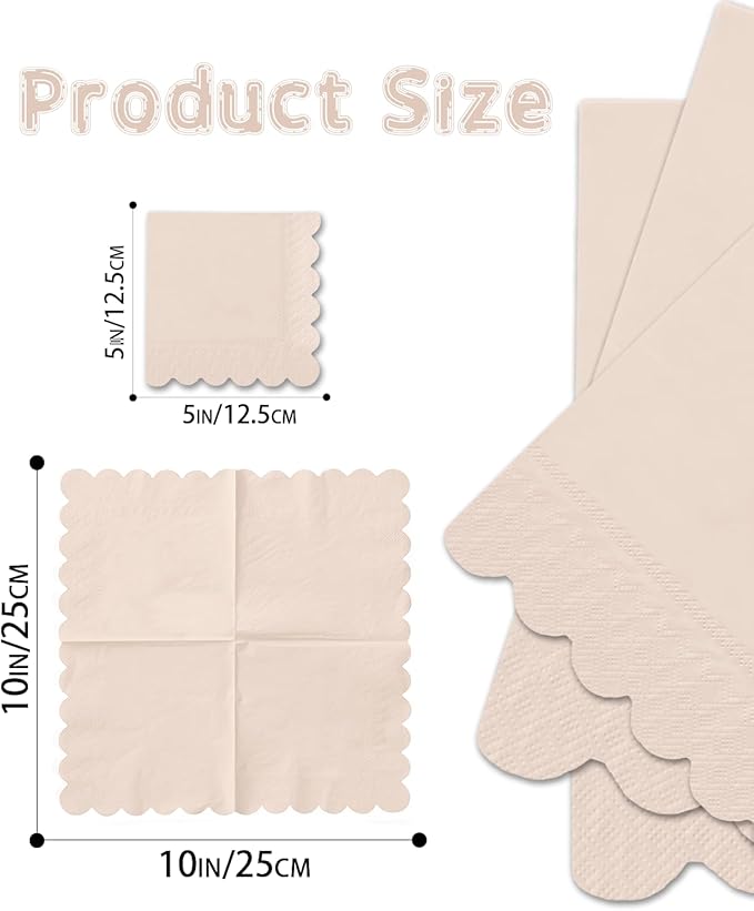 qiqee Cinnamon Pink Cocktail Dinner Napkins 5x5inch Disposable Beverage,Wedding, Birthday Party Dessert Wave Paper Napkins(120 Count)