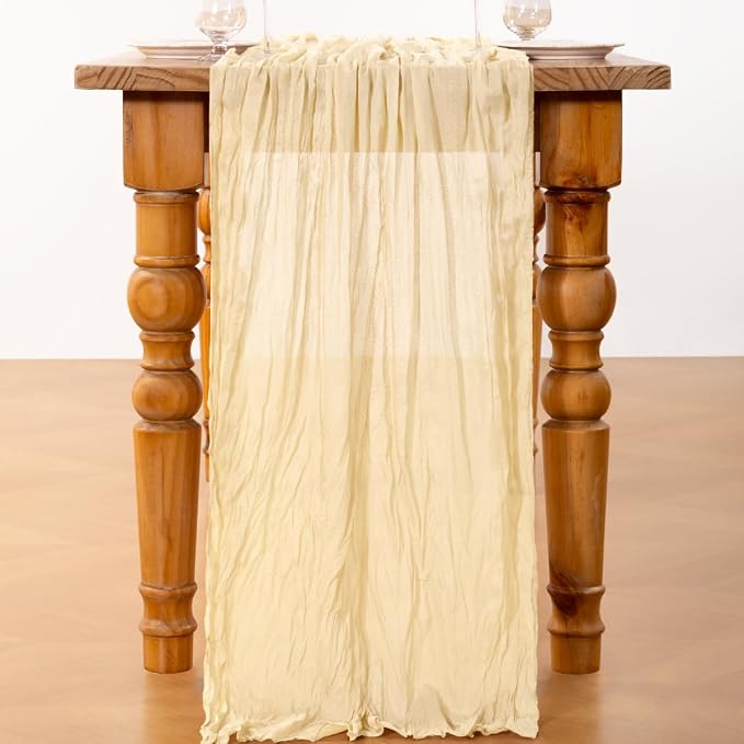 DeZerlor Beige Cheesecloth Table Runner 1 Pack Summer Boho Runner | 120Inches - Image 5