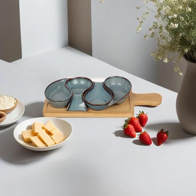 5-pc Porcelain Mini dip bowls for parties, Condiment serving tray, Mini Serving dishes for Olives, Nuts, Toppings; Ideal gift set for any occasion