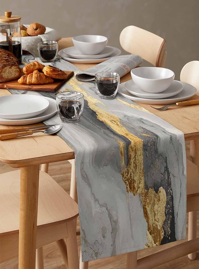 Grey Ombre Marble Table Runners 60 Inches Long, Abstract Art Kitchen Dining - Image 3