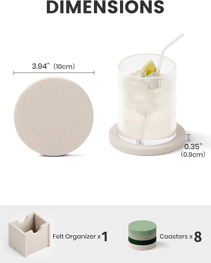 Fluxynara Felt Coasters with Holder, Sagewood | Round Felt Coasters, - Image 2