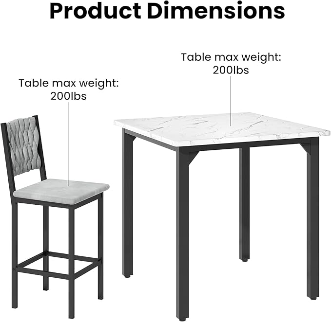 AWQM 5-Piece Dining Table Set, Dining Table Set for 4, Counter Height Table & 4 Velvet Bar Stools, Modern Kitchen Dining Set, Compact Dining Set for Small Spaces (Marble Texture & Velvet Chairs)