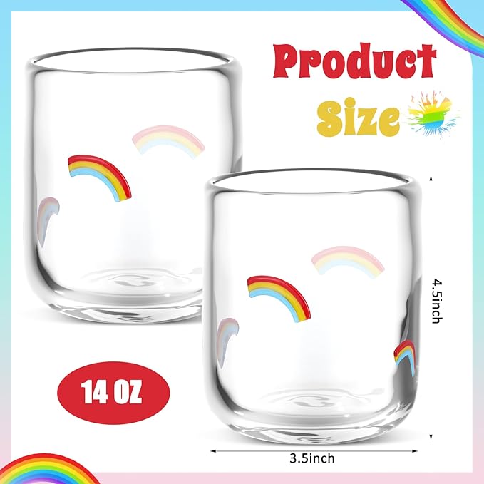 Icon Juice Glasses, 14oz Stemless Wine Drinking Juice Glass Cup for Valentine Party Supplies Gift(2 Pcs,Rainbow)