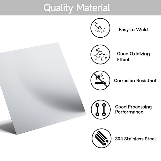 304 Stainless Steel Sheet - 2PCS 6" X 6" X 1/32" Thin Stainless Steel Plate 1/32 Inch Thickness with Protective Film Metal Sheets Stock Sheets for Kitchen DIY Crafting etc. (305 x 305 x 0.78 mm)