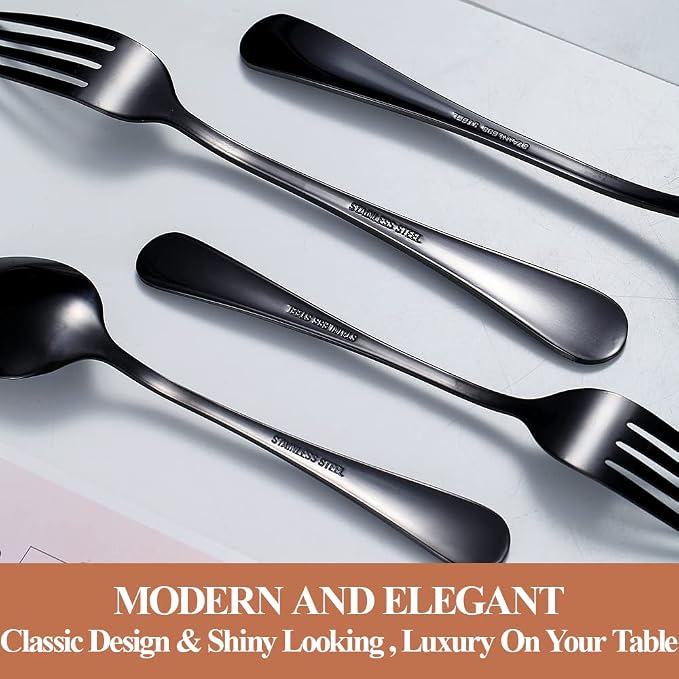 40 Pcs Black Silverware Set for 8, Food Grade Stainless Steel Flatware Set - Image 5