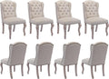 chairus Tufted Parsons Dining Chairs Set of 8, French Country Upholstered Dining Room Chairs with Nailhead Trim & Curved Wood Legs, Farmhouse High Back Armless Side Kitchen Chairs, Beige Linen