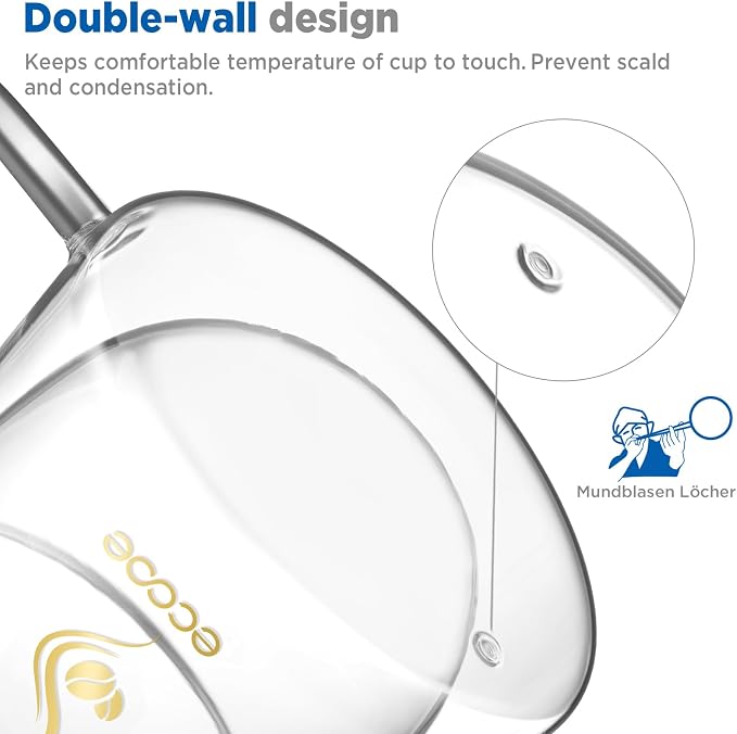 ecooe Double Walled Glass Coffee Mug 12oz Cappuccino Latte Macchiato Cups Set - Image 3