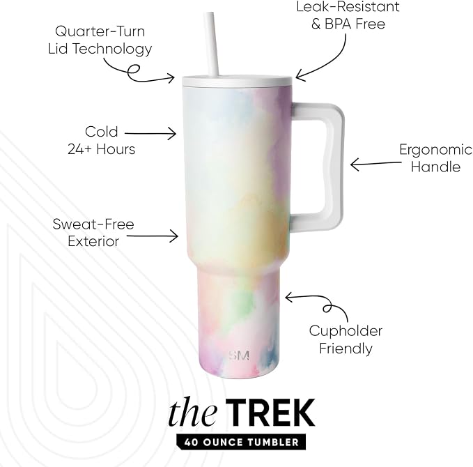 Simple Modern Tumbler with Handle and Straw | 40oz | Tie Dye | Trek Tumbler - Image 2