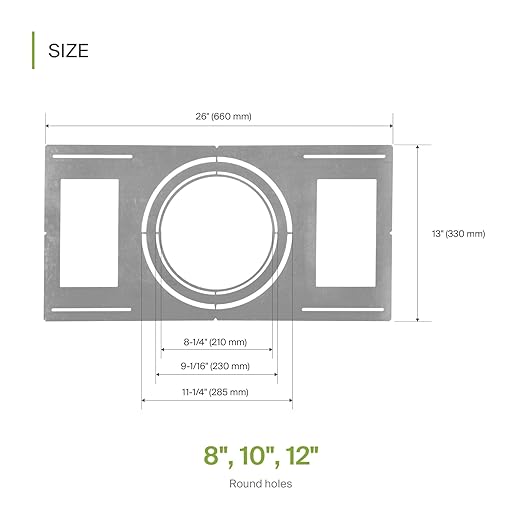 ASD New Construction Mounting Plate with Symmetric Round Hole - 8-10-12" Flat Steel Rough-in Wafer Light Bracket, LED Recessed Lighting Housing, 24 Pack