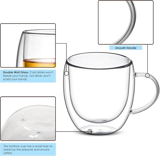 Sorfity Cappuccino Glass Mugs, Cappuccino, Tea Bag - Image 5
