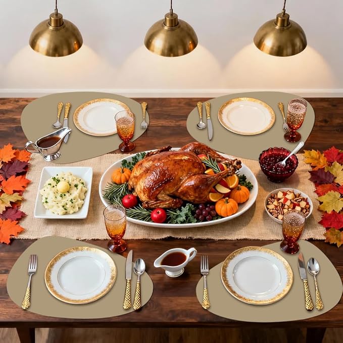 Placemats Set of 4, Faux Leather Placemats for Round Tables Set Washable Wipeable Heat-Resistant Dining Table Mat Kitchen Place Mats Modern Nordic Style Placemats(Apricot)