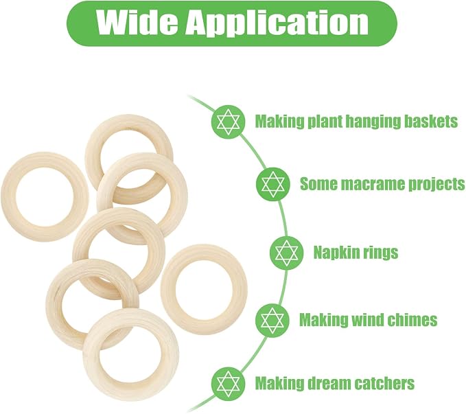 30PCS Natural Wooden Rings for Macrame, Unfinished Wood Rings for Jewelry Making - Image 2