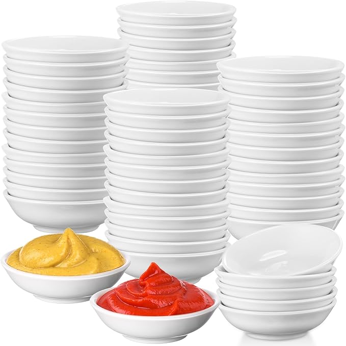 Mimorou 100 Pcs Soy Sauce Dish White Dipping Bowls Bulk, 1.2 oz Asian Small Sauce Bowls for Sushi, Ketchup, Vinegar, Olive Oil, Soy, Spices, BBQ Chip and Dip Serving Bowl Set Gift (Ceramic)