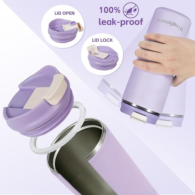 12oz Insulated Stainless Steel Coffee Cup, Lavender Purple | Travel Coffee Mug - Image 5