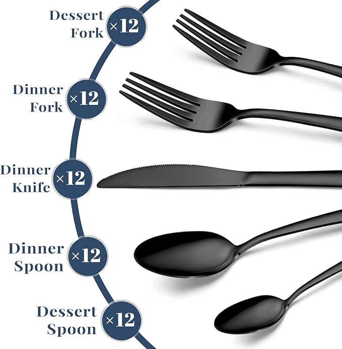 Hunnycook 60-Piece Black Silverware Set - Image 3