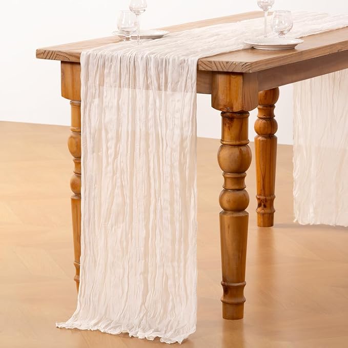 DeZerlor Ivory White Cheesecloth Table Runners 12 Pack Summer Boho Runners | - Image 6