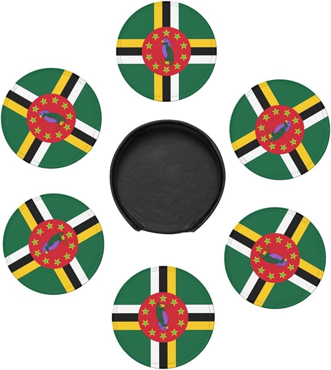 6 Pack Dominica Flag Leather Coaster - Image 3