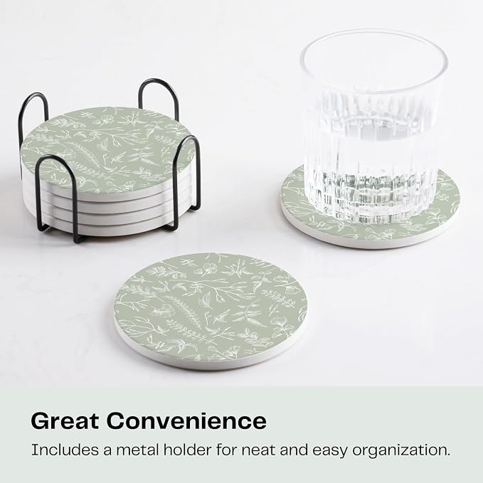 Set of 6 Floral Sage Green Coasters - Image 5
