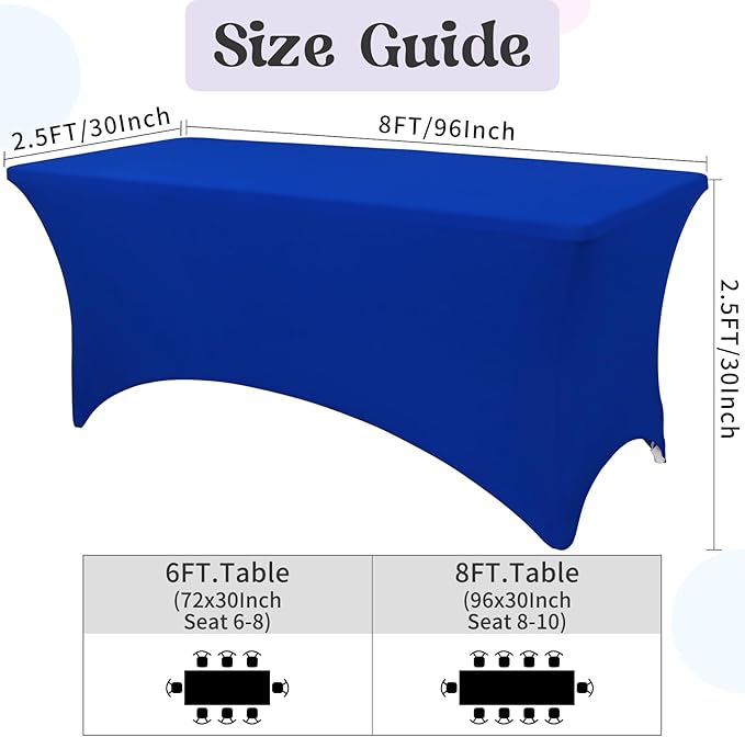 HAISIWLKJ 3 Pack Table Cloth 8ft Royal Blue Tablecloths for Rectangle Folding Table Spandex Fitted Stretch Cover Wrinkle Resistant Washable Protector for Party, Wedding, Banquet, Festival.
