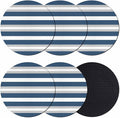 Navy Blue Grey Stripe Coasters Set of 6, Minimalist Farmhouse Striped Soft by PIEPLE