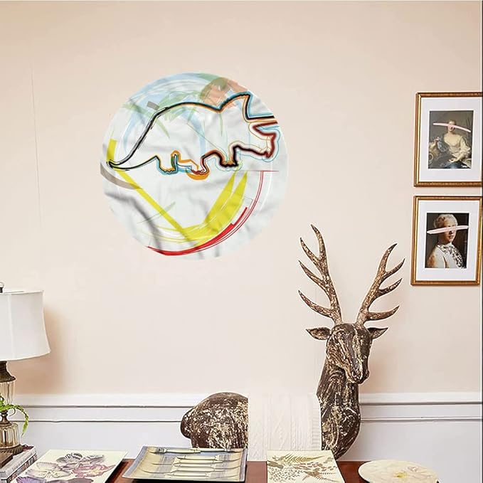 Decorative Plates, Dinosaur Print Ornament, Triceratops Sketch Lines, 6 Inch, Kitchen Wall Decor, Multicolor