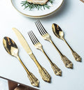 Gold Silverware Set for 16 Premium 18/10 Stainless Steel Flatware Set Palace Style 80 Piece Cutlery Tableware Utensils Embossed Decorative Handle Knives Forks and Spoons for Home Christmas Wedding