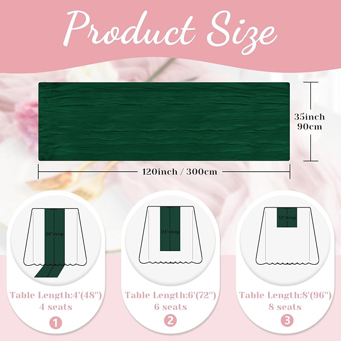 Emerald Green Table Runner, 10 Ft 120 in Cheesecloth Table Runner, Fall Table Runners for Wedding, Party,Bridal Shower, Boho Table Runners for Christmas