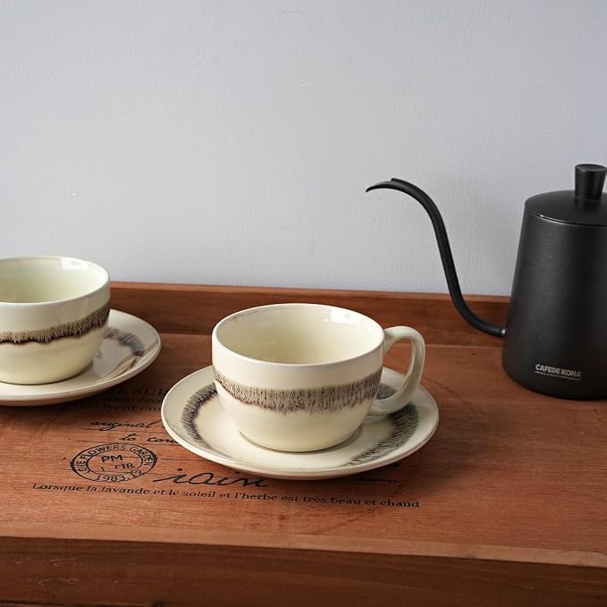 Bosmarlin Ceramic Cappuccino Cup and Saucer Set of 2, 10 Oz, Dishwasher and - Image 4