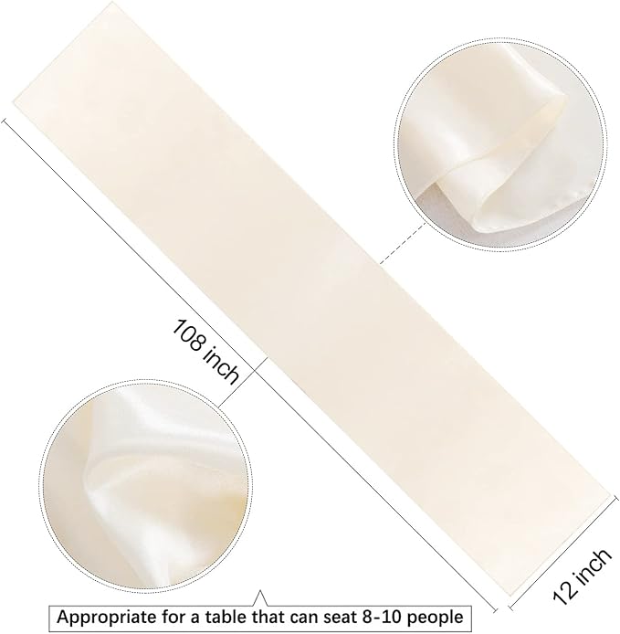Ivory Table Runners 20 Pack 12x108 inch Silk Satin Smooth Fabric | Satin Table - Image 4