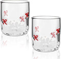 Skylety 2 Pack Red Bow Icon Glass Cups 14 oz Bow Icon Juice Glasses Coquette by Skylety
