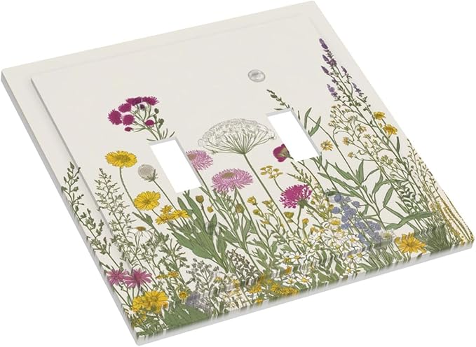 Decorative Light Switch Cover Wildflower Botanical Plant Herbs Flower 2 Gang Wall Plate Double Toggle Switch Plate Receptacle Electrical Outlet Cover Switchplate for Bathroom Livingroom（2 Pack）