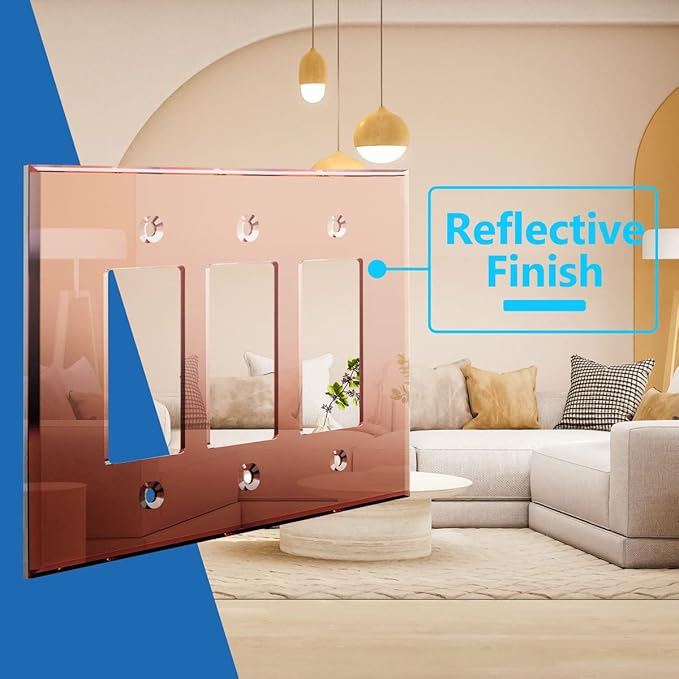 LIDER Reflective Acrylic Decorator Wall Plate, Mirrored Light Switch Plate, Plexiglass Outlet Cover, Acrylic Glass, Oversized 3-Gang 5.25" x 7.06", LWP-33O-ARG, Rose Gold