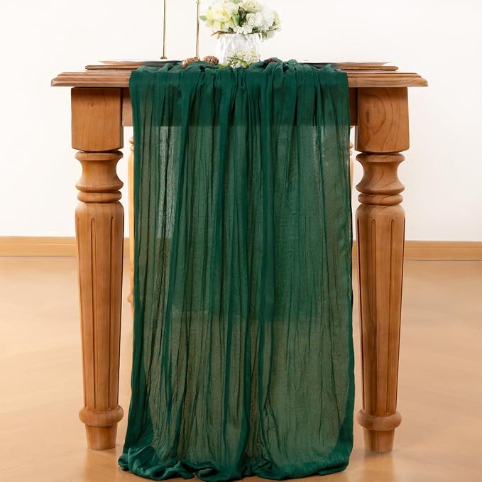 Emerald Green Cheesecloth Table Runner 120 Inches 4 Pack Gauze Table Runner | - Image 2