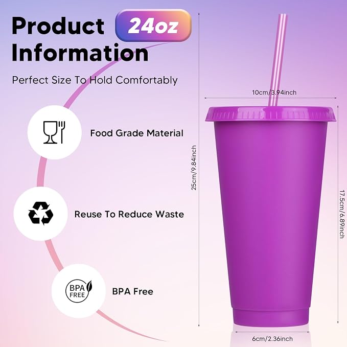 24 Pack Plastic Tumblers with Lids and Straw, Reusable Cups with Lids and - Image 2