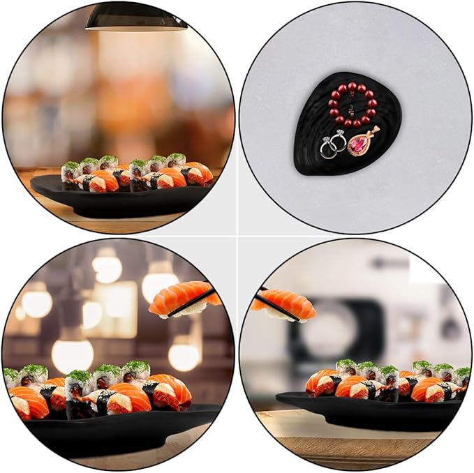 Black Melamine Sushi Plates 2pcs Set, Sturdy Commercial-grade Tableware, Snack and Appetizer Serving Trays for Household and Restaurant Use