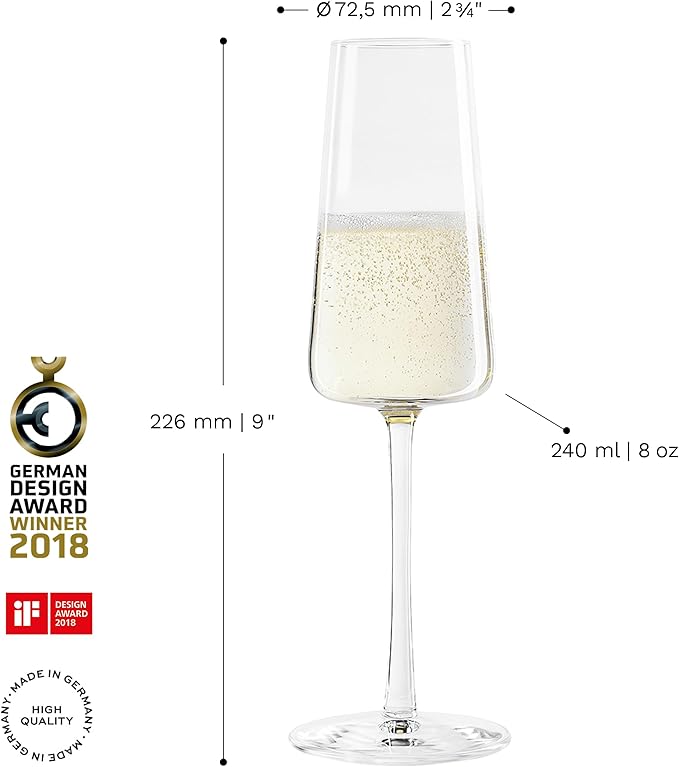 Stölzle Lausitz Champagne Glasses Power 4-Piece Set 8 oz – Elegant Flutes Ideal for Prosecco & Sparkling Wine – Crystal Champagne Glasses – Dishwasher- & Shockproof